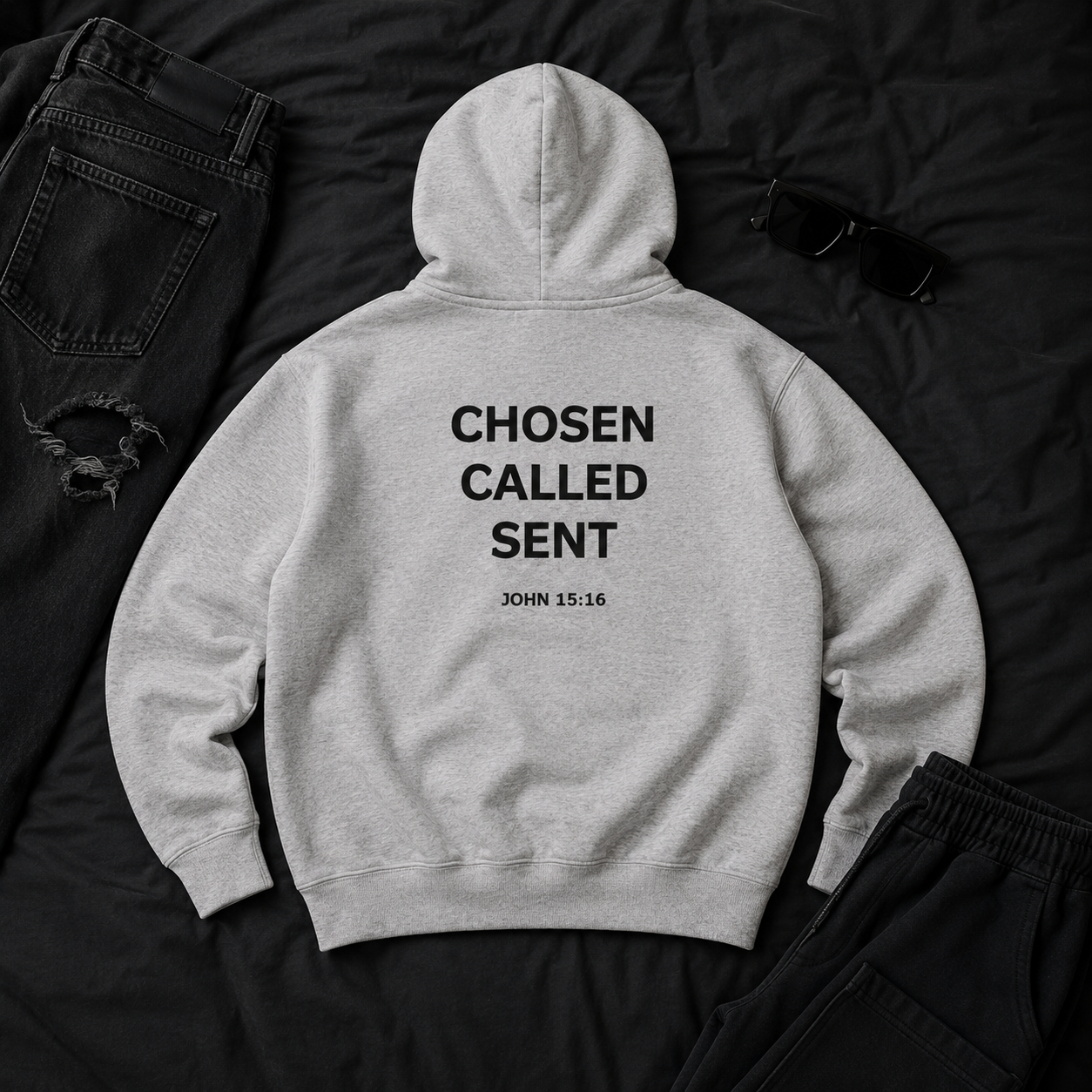 Chosen & Called Oversized Fleece Boxy Hoodie — Flower Gray