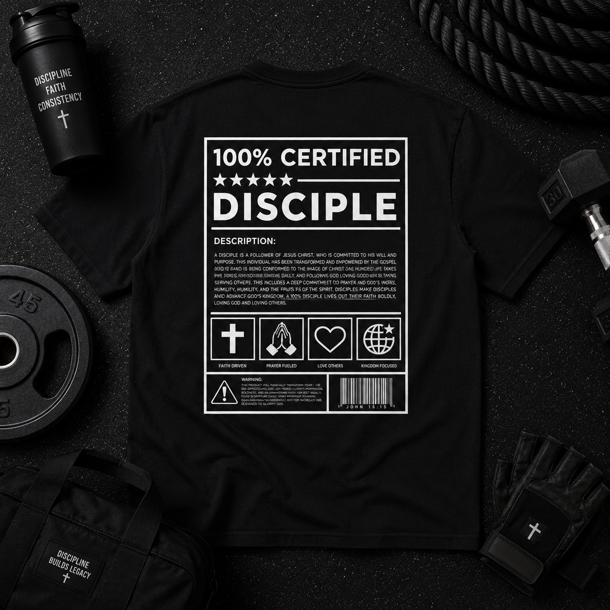 100% Disciple Drop Shoulder Tee — Black