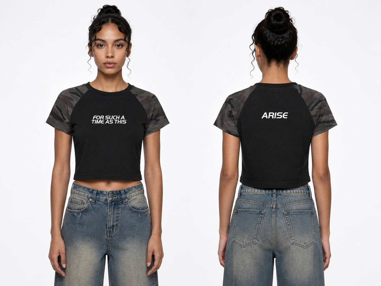 For Such A Time As This Camo Raglan Crop Tee (Dark)
